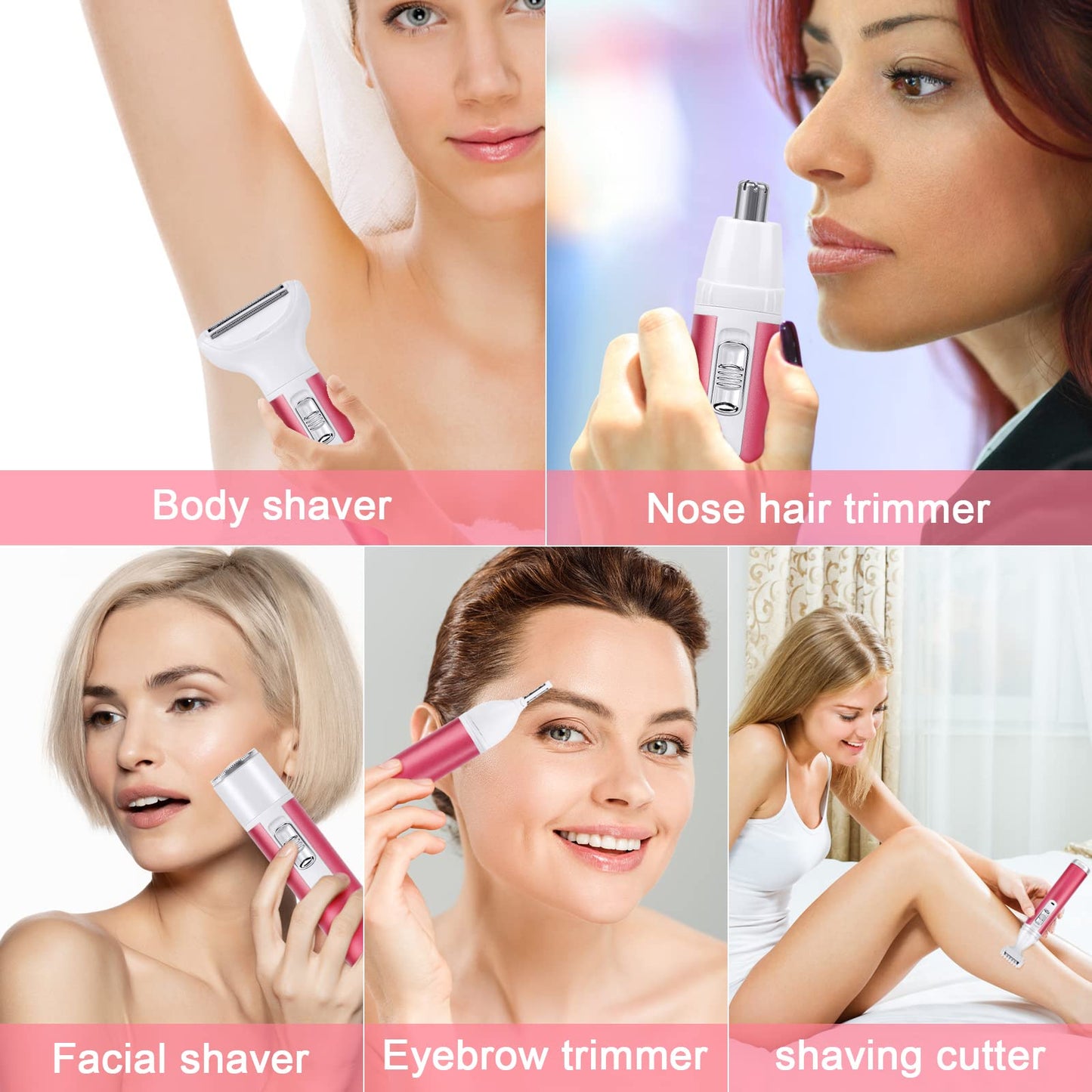 ACWOO Electric Shaver for Women, 4-in-1 Electric Women's Razor, Painless Intimate Shaver for Women, Hair Trimmer for Face, Nose, Armpits, Intimate Area, Bikini Area, USB Charging