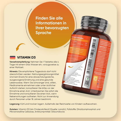 Vitamin D3 4000 IE - 400 Tabletten (1 Tablette alle 4 Tage) - Sonnenvitamin - Frei von Magnesiumstearat, Ohne Gentechnik, Vegatarisch - Cholecalciferol Vitamin D von WeightWorld