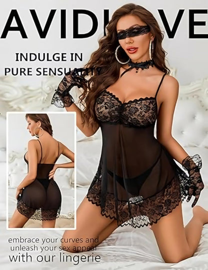 Avidlove Women's Negligee Babydoll Lingerie Sexy Lace Underwear Nightdress Set Lingerie Sleepwear V-Neck Teddy Dress with G-String Women Night Dress Chemise