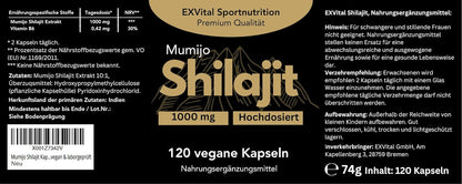 Mumijo Shilajit Capsules, High Dose 1000 mg per Daily Dose, The Original from the Himalayas, 120 Capsules, Vegan & Laboratory Tested