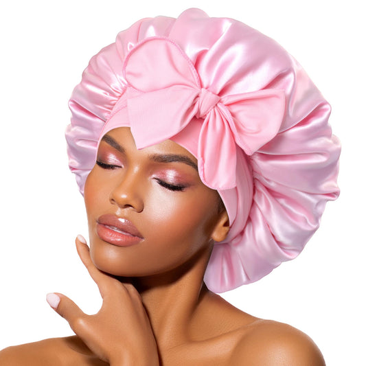 BONNET QUEEN Satin Silk Sleep Cap, Adjustable Women’s/Men’s Bonnet, Night Hair Care Protection Head Cap for Curly, Long Hair, Smooth, Breathable (M, Black)