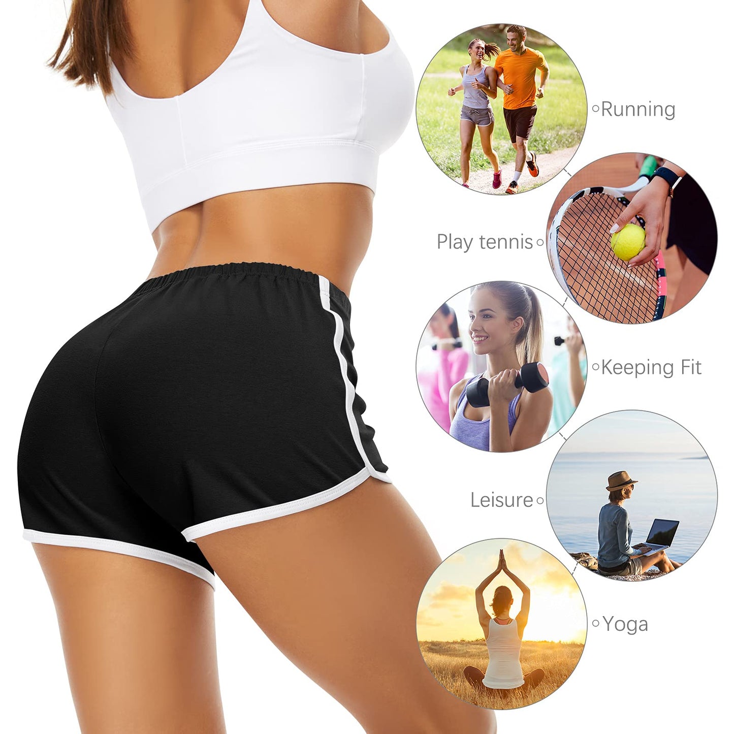 URATOT 2 Pack Women Cotton Gym Yoga Summer Running Sports Dance Shorts with Elastic Waist