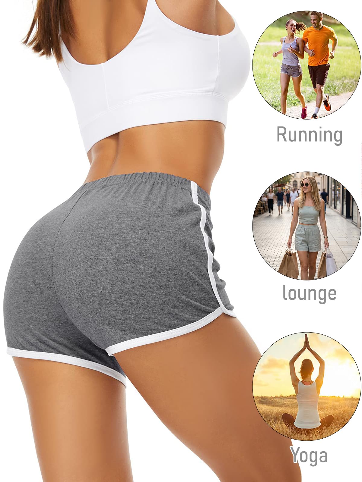 URATOT 2 Pack Women Cotton Gym Yoga Summer Running Sports Dance Shorts with Elastic Waist