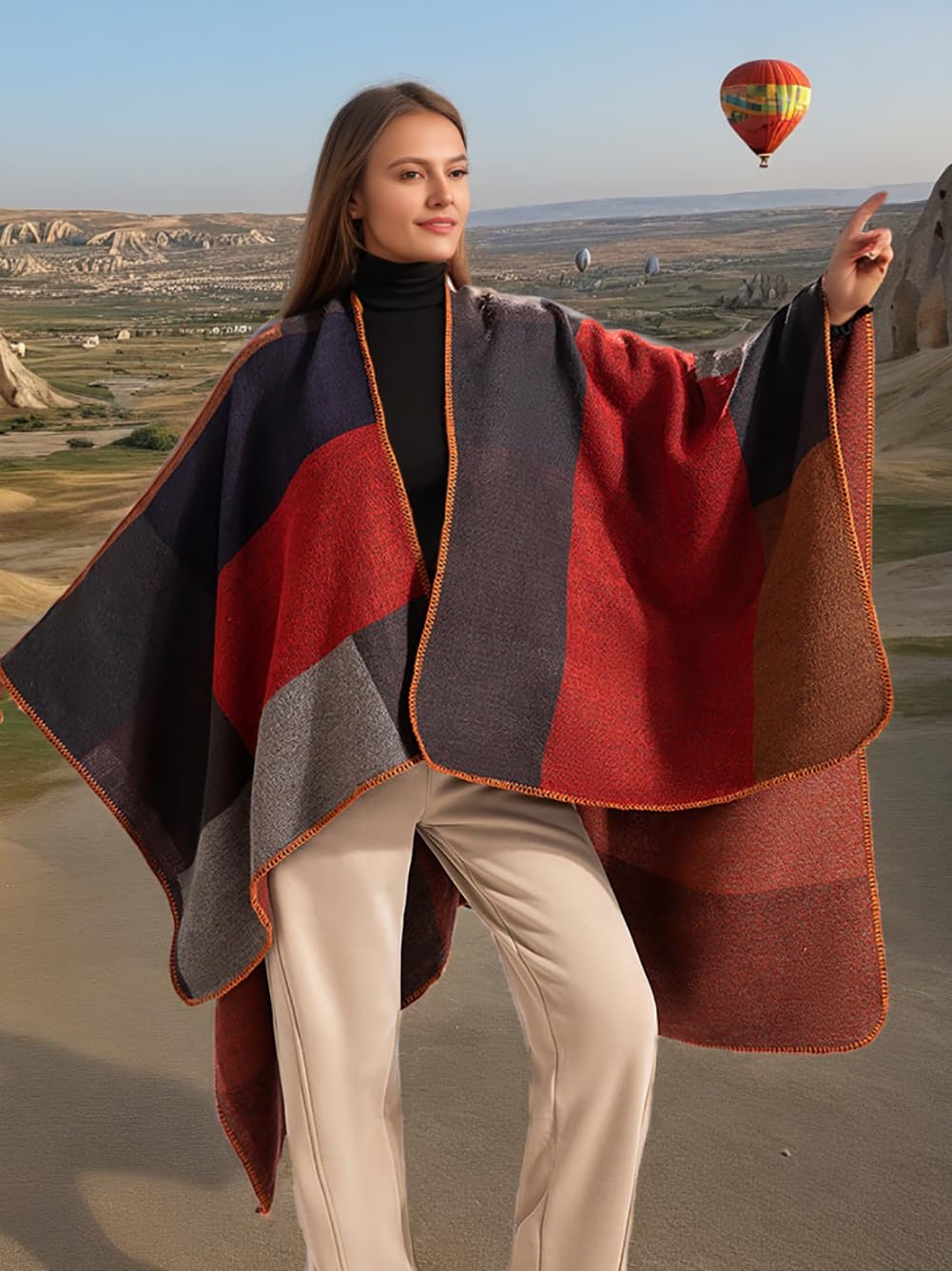 Shmily Girl Poncho Damen Strick Poncho Winter Warm Elegant Poncho Decke Poncho Cape Mantel Übergroße Poncho Schal Frauen