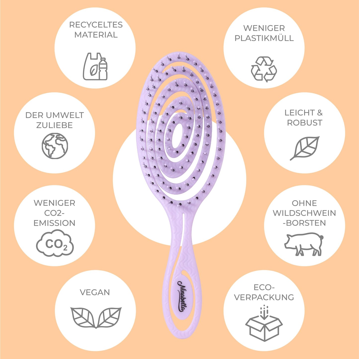 Ninabella Hair Brush without Pulling - Brush for Men and Women - Detangler Brush Also for Curls & Long Hair - Detangling Brush Hair Brushes - Black