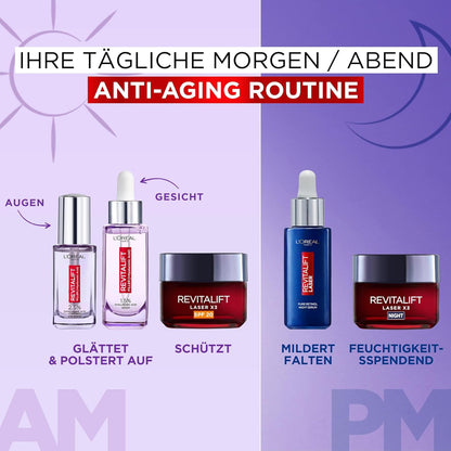 L'Oréal Paris Face Care Set with Revitalift Filler Anti-Wrinkle Serum with Hyaluronic Acid and Vitamin C and Laser Night with Vitamin A, Nourishing Oil & Hyaluronic Acid