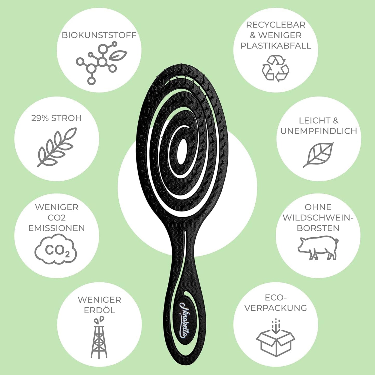 Ninabella Hair Brush without Pulling - Brush for Men and Women - Detangler Brush Also for Curls & Long Hair - Detangling Brush Hair Brushes - Black