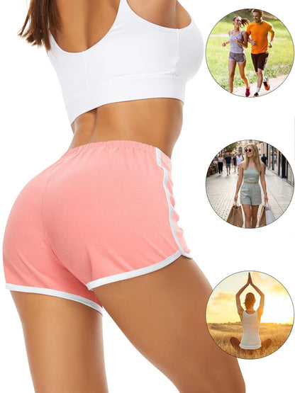 URATOT 2 Pack Women Cotton Gym Yoga Summer Running Sports Dance Shorts with Elastic Waist