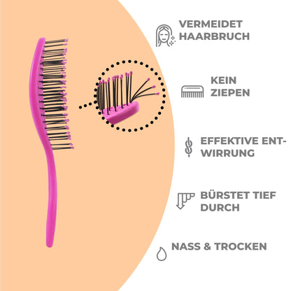 Ninabella Hair Brush without Pulling - Brush for Men and Women - Detangler Brush Also for Curls & Long Hair - Detangling Brush Hair Brushes - Black