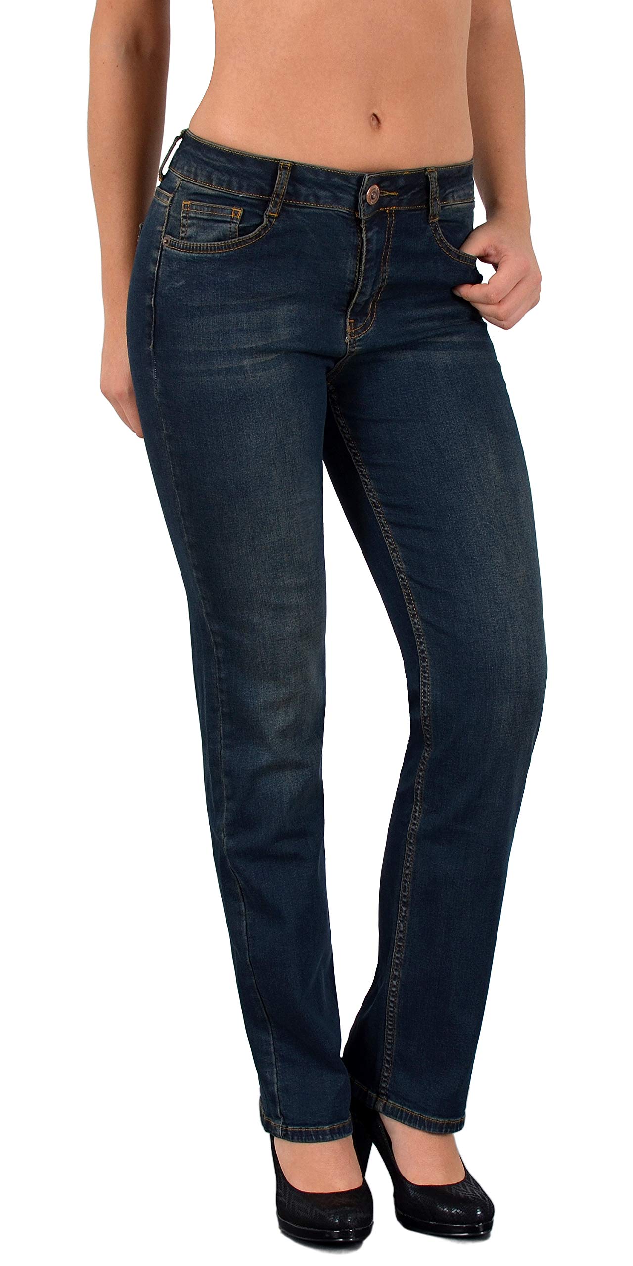 ESRA Women's Jeans Trousers Straight Cut Straight Fit Jeans Women's High Waist up to Plus Size Large Sizes G600