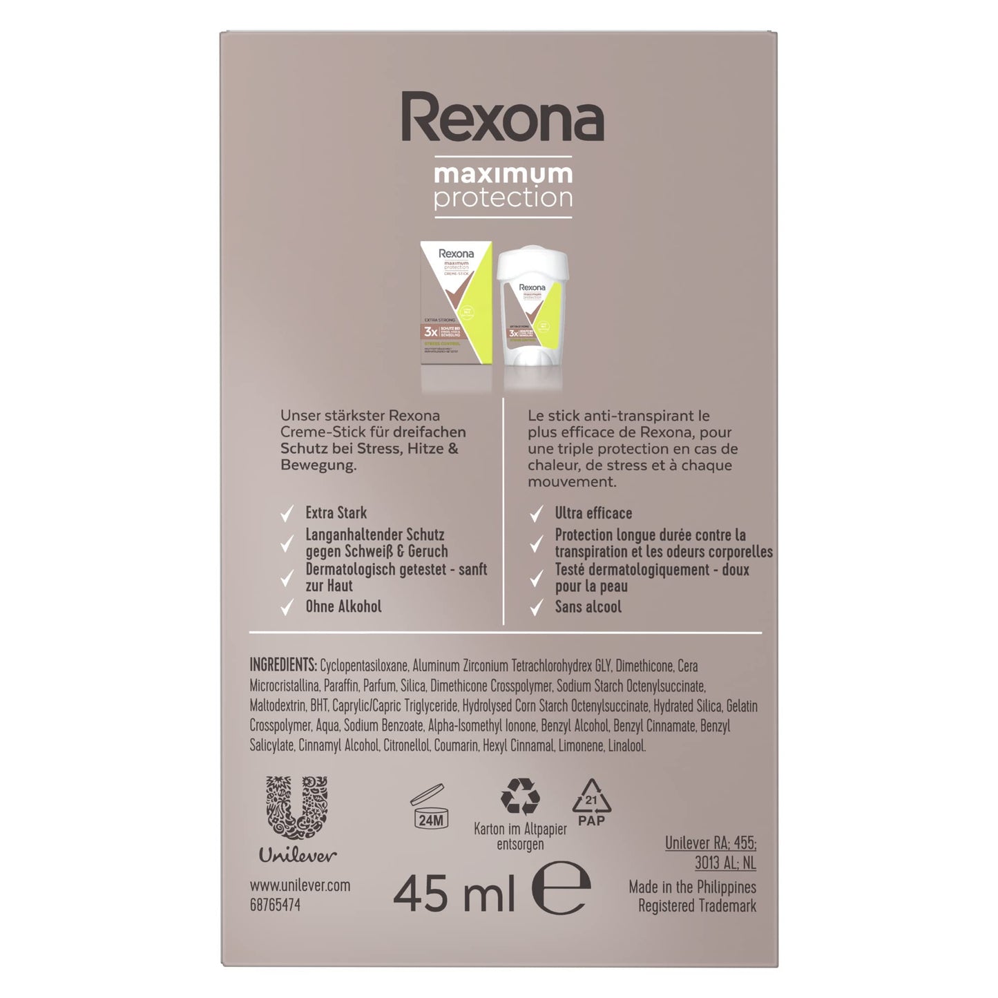 Rexona Maximum Protection Women’s Travel Deodorant Cream, Clean Scent, 45 ml