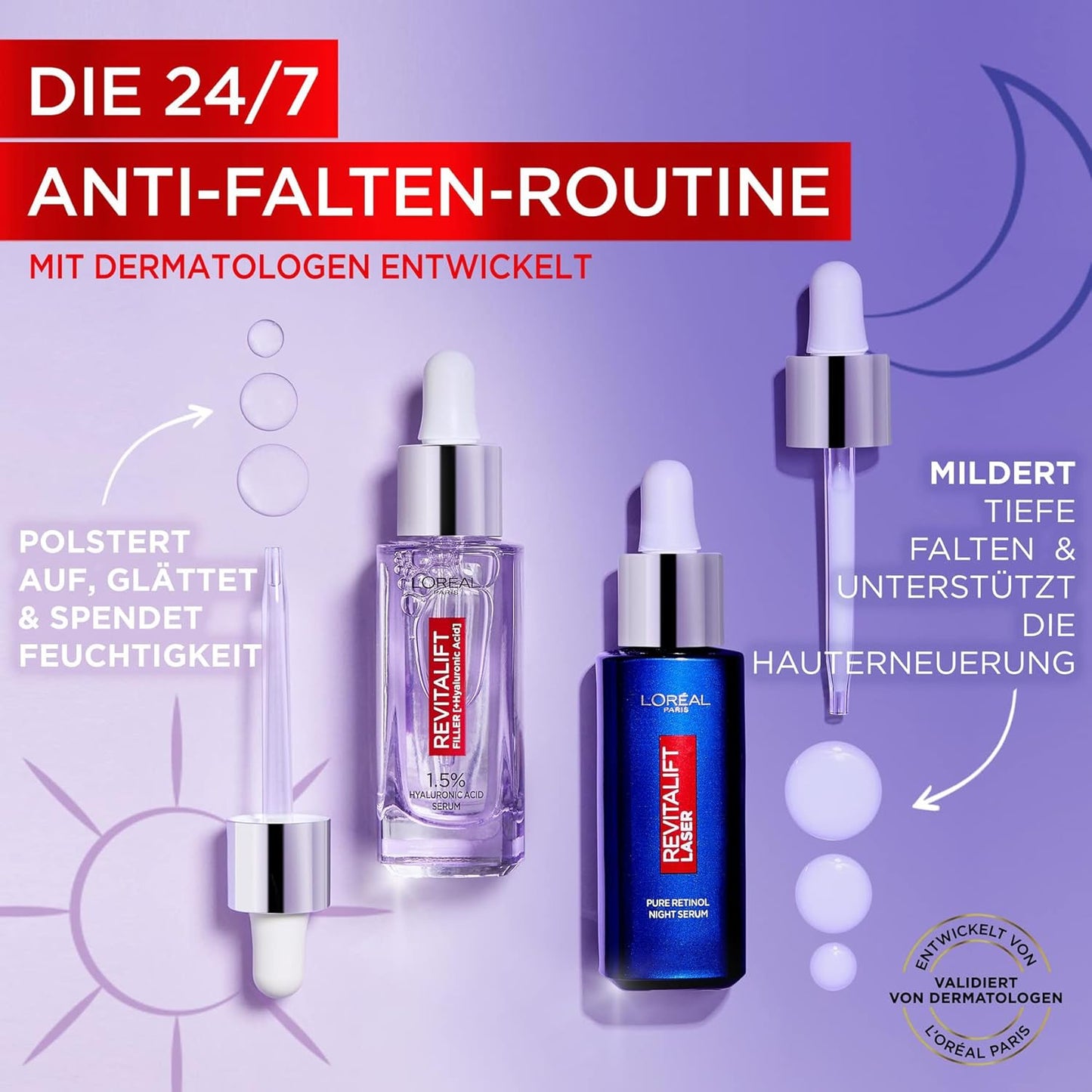 L'Oréal Paris Face Care Set with Revitalift Filler Anti-Wrinkle Serum with Hyaluronic Acid and Vitamin C and Laser Night with Vitamin A, Nourishing Oil & Hyaluronic Acid