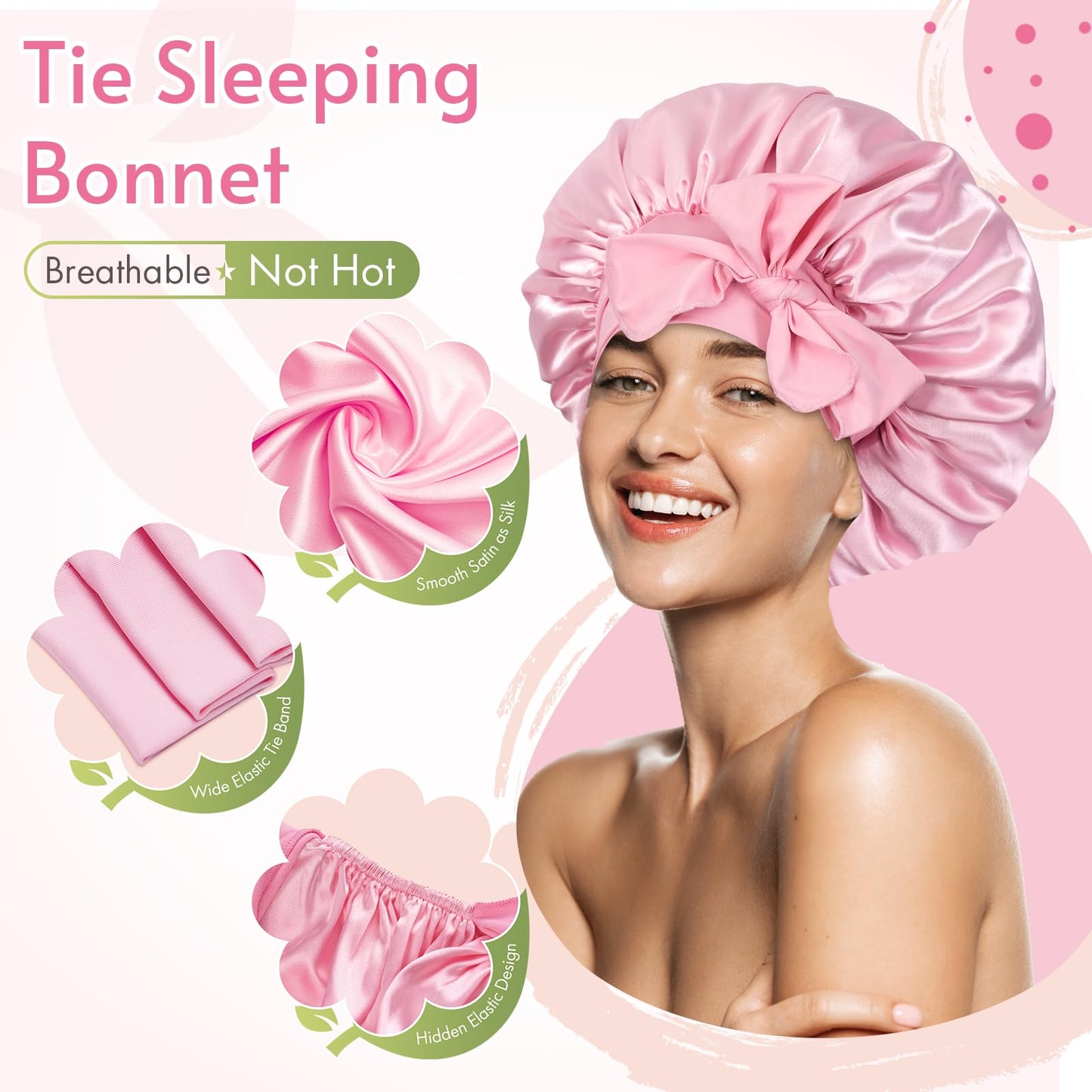 BONNET QUEEN Satin Silk Sleep Cap, Adjustable Women’s/Men’s Bonnet, Night Hair Care Protection Head Cap for Curly, Long Hair, Smooth, Breathable (M, Black)