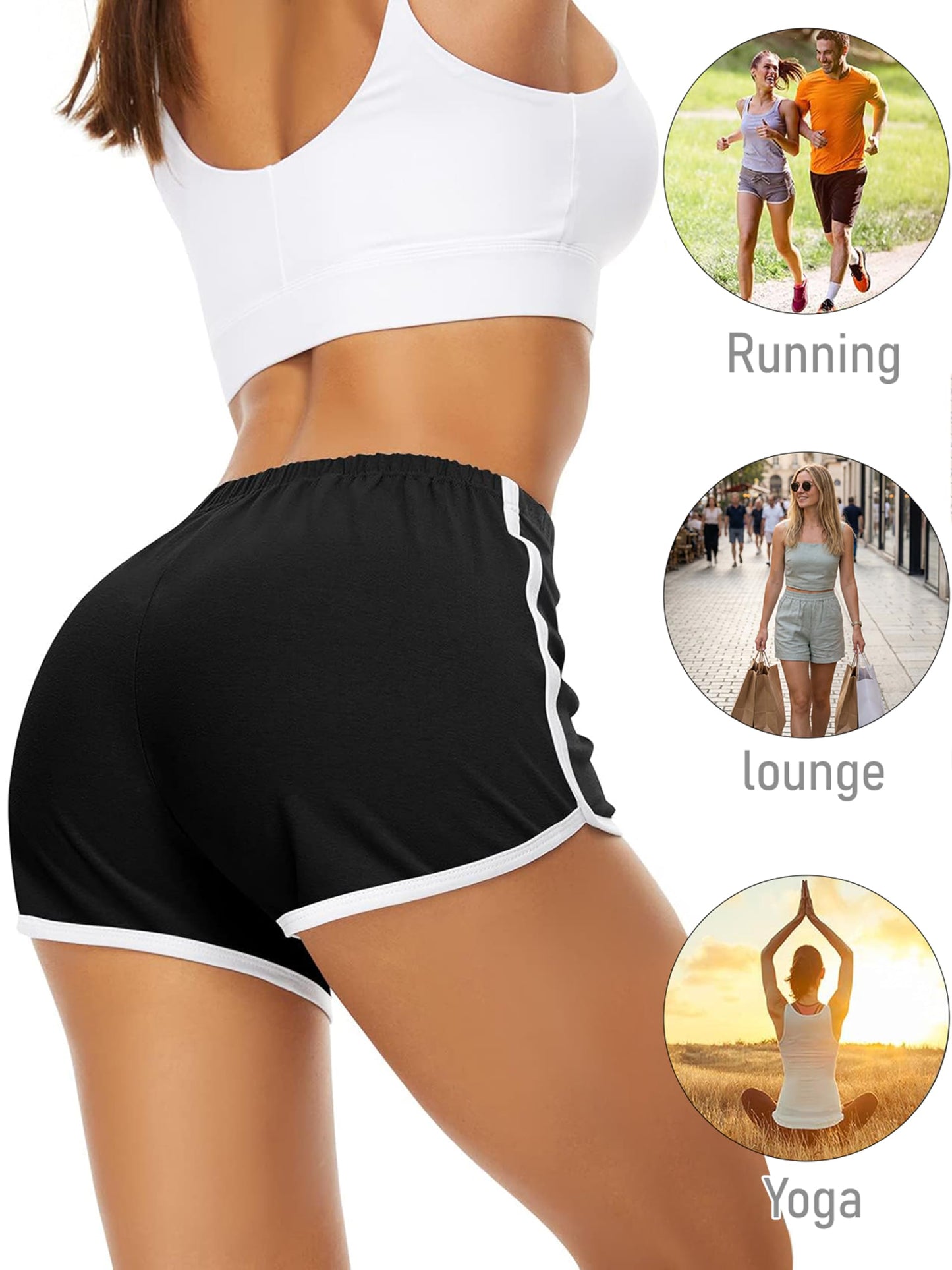 URATOT 2 Pack Women Cotton Gym Yoga Summer Running Sports Dance Shorts with Elastic Waist