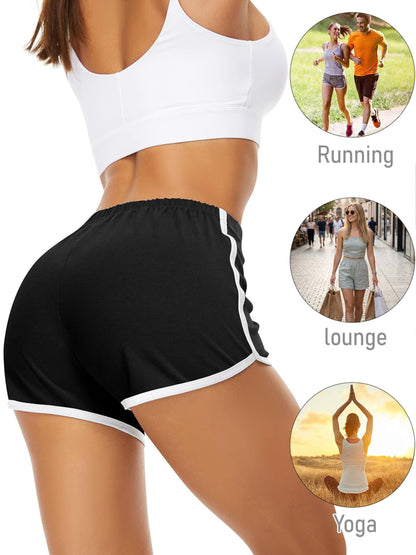 URATOT 2 Pack Women Cotton Gym Yoga Summer Running Sports Dance Shorts with Elastic Waist