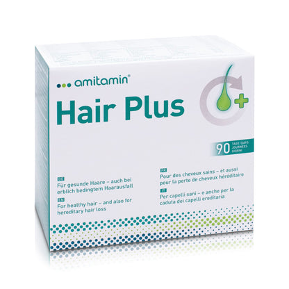 amitamin© Hair Plus Haar Vitamine | 60 Komplex Kapseln hochdosiert | Zink, Kupfer, Biotin, Selen, Folsäure plus 16 wichtige Nährstoffe | auch gegen erblichen Haarausfall | vegan | deutsche Herstellung