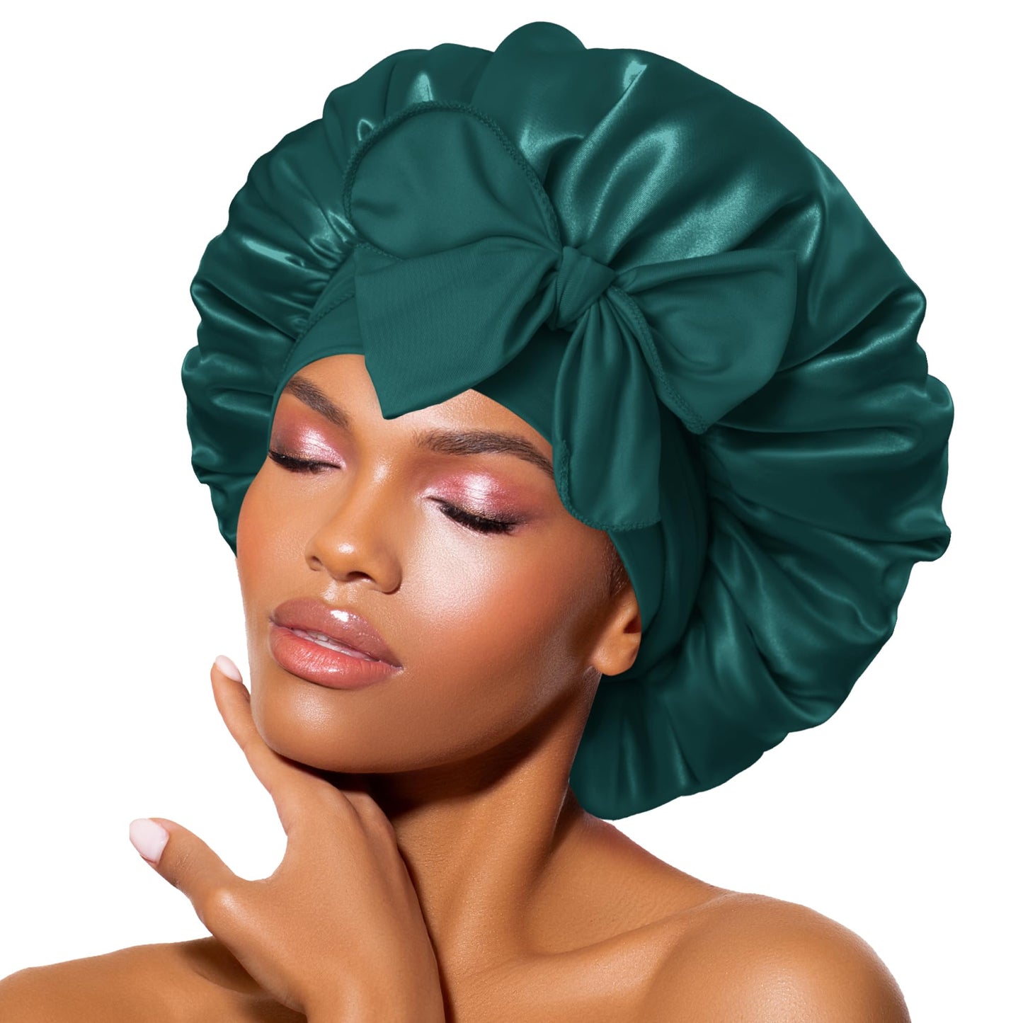 BONNET QUEEN Satin Silk Sleep Cap, Adjustable Women’s/Men’s Bonnet, Night Hair Care Protection Head Cap for Curly, Long Hair, Smooth, Breathable (M, Black)