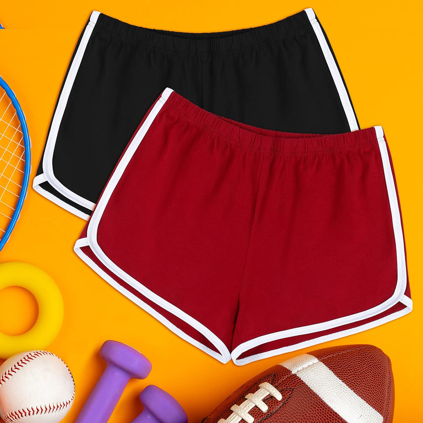 URATOT 2 Pack Women Cotton Gym Yoga Summer Running Sports Dance Shorts with Elastic Waist