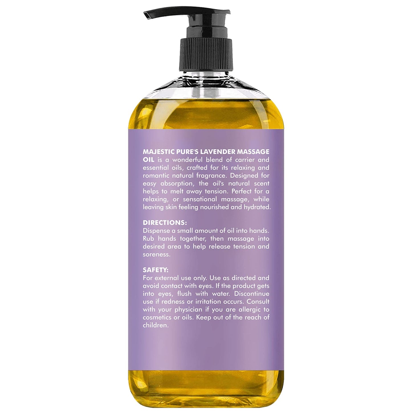 MAJESTIC PURE Lavender Massage Oil for Massage Therapy - Refreshing and Relaxing - Natural Oils with Lavender Essential Oil - For All Skin Types - Men and Women - 236ml