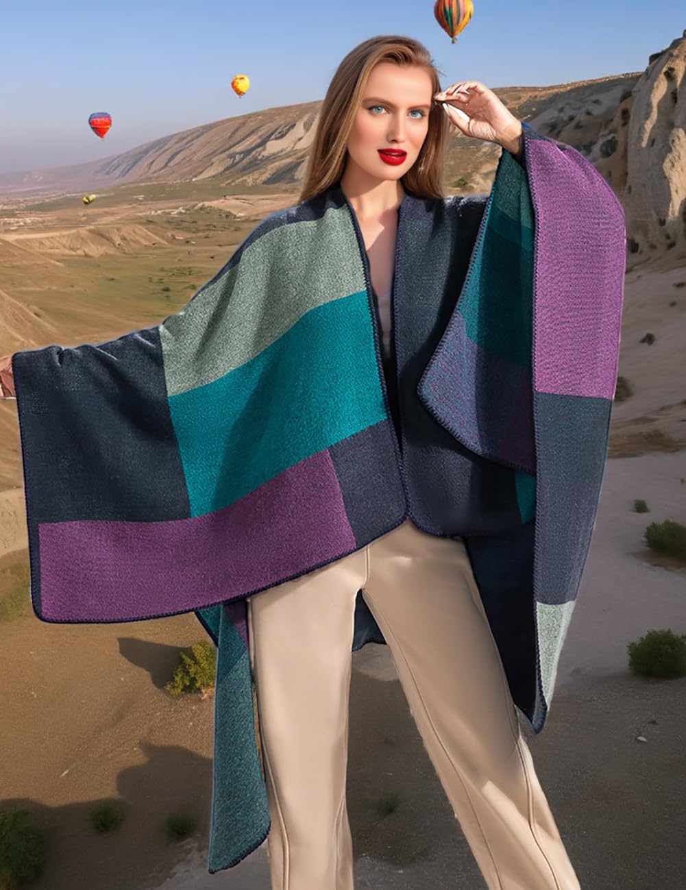 Shmily Girl Poncho Damen Strick Poncho Winter Warm Elegant Poncho Decke Poncho Cape Mantel Übergroße Poncho Schal Frauen