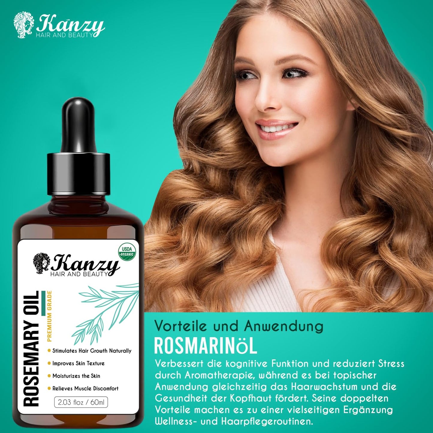 Kanzy Teebaumöl Bio Naturrein 60ml mit Pipette Kaltgepresst Tea Tree Oil für Gesicht (60ml)