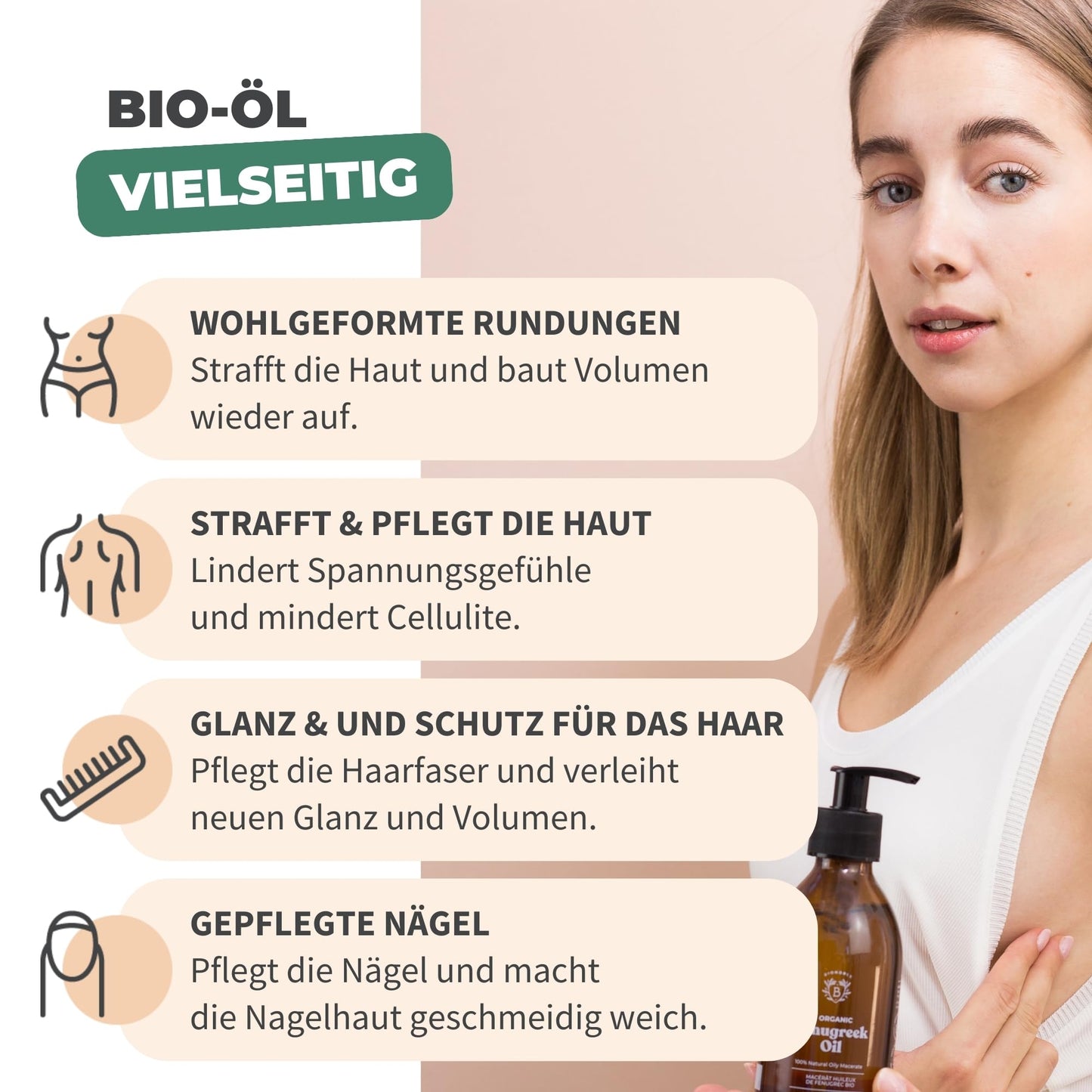 Bionoble Organic Castor Oil, 50 ml, 100% Pure, Natural and Cold Pressed, for Eyelashes, Eyebrows, Hair, Beard, Nails, Vegan and Cruelty-Free, Glass Bottle + Pipette + Pump