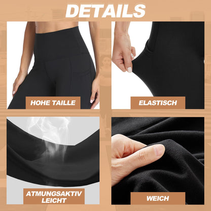 Gayhay Leggings, Women's High-Waist Sports Leggings with Pockets, Black Sports Leggings, Long Sports Trousers, Tummy Control Opaque Fitness Trousers, Yoga and Gym Leggings, Running Trousers