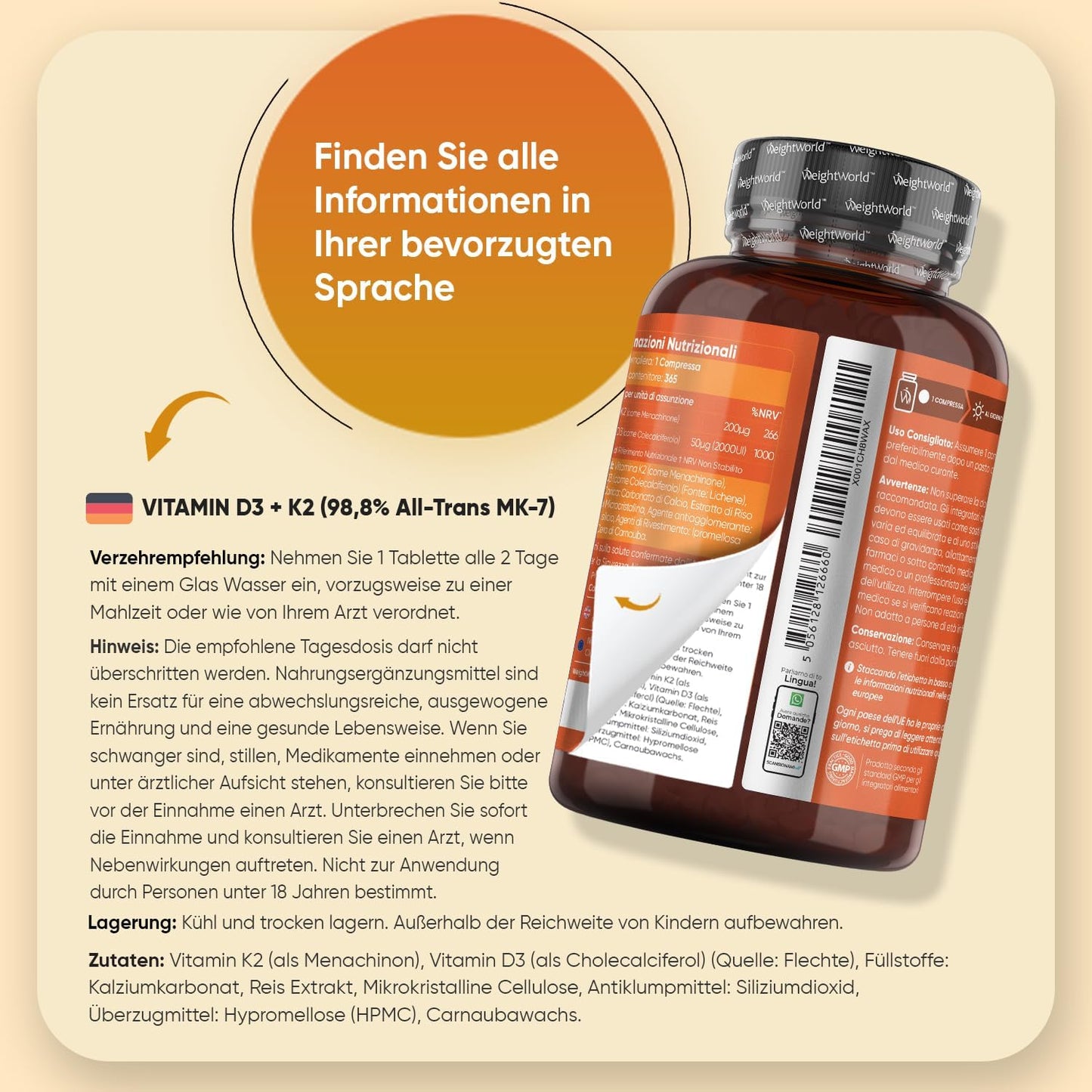 Vitamin D3 K2 2000 IU - 400 tablets with 75mcg Vit K2 All-Trans MK-7 - 1 tablet every 2 days - natural ingredients and vitamin D3 2000 IU from a vegan source (lichen). WeightWork ld