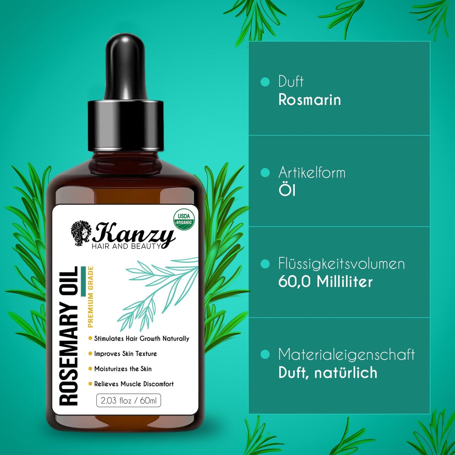 Kanzy Teebaumöl Bio Naturrein 60ml mit Pipette Kaltgepresst Tea Tree Oil für Gesicht (60ml)
