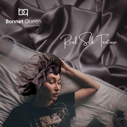 BONNET QUEEN Satin Silk Sleep Cap, Adjustable Women’s/Men’s Bonnet, Night Hair Care Protection Head Cap for Curly, Long Hair, Smooth, Breathable (M, Black)