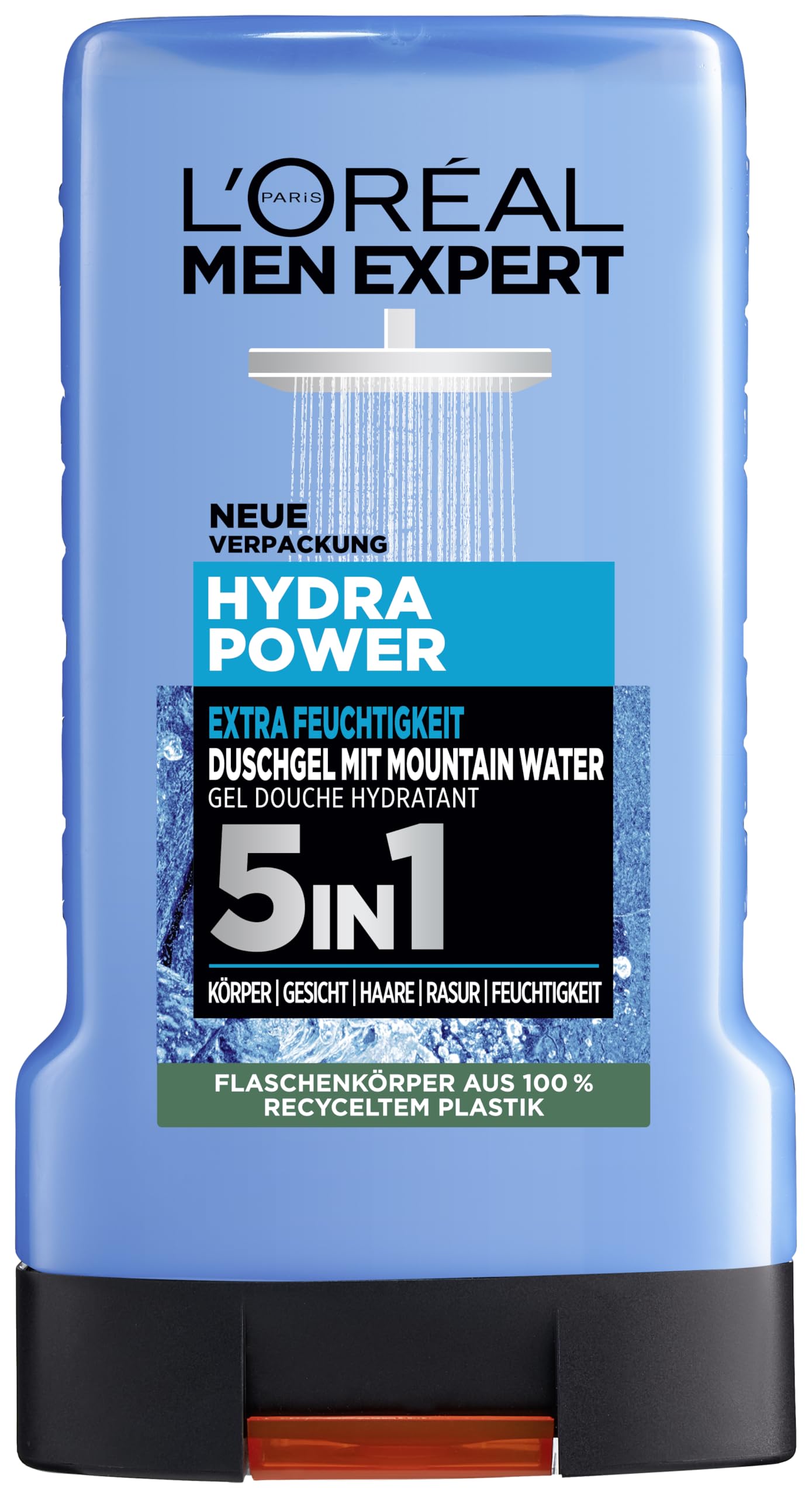 L'Oréal Men Expert Duschgel und Shampoo für Männer, Duschbad zur Reinigung von Körper, Haar und Gesicht, Herren Körperpflege für hydratisierte Haut mit Mountain Water, Hydra Power, 1 x 250 ml