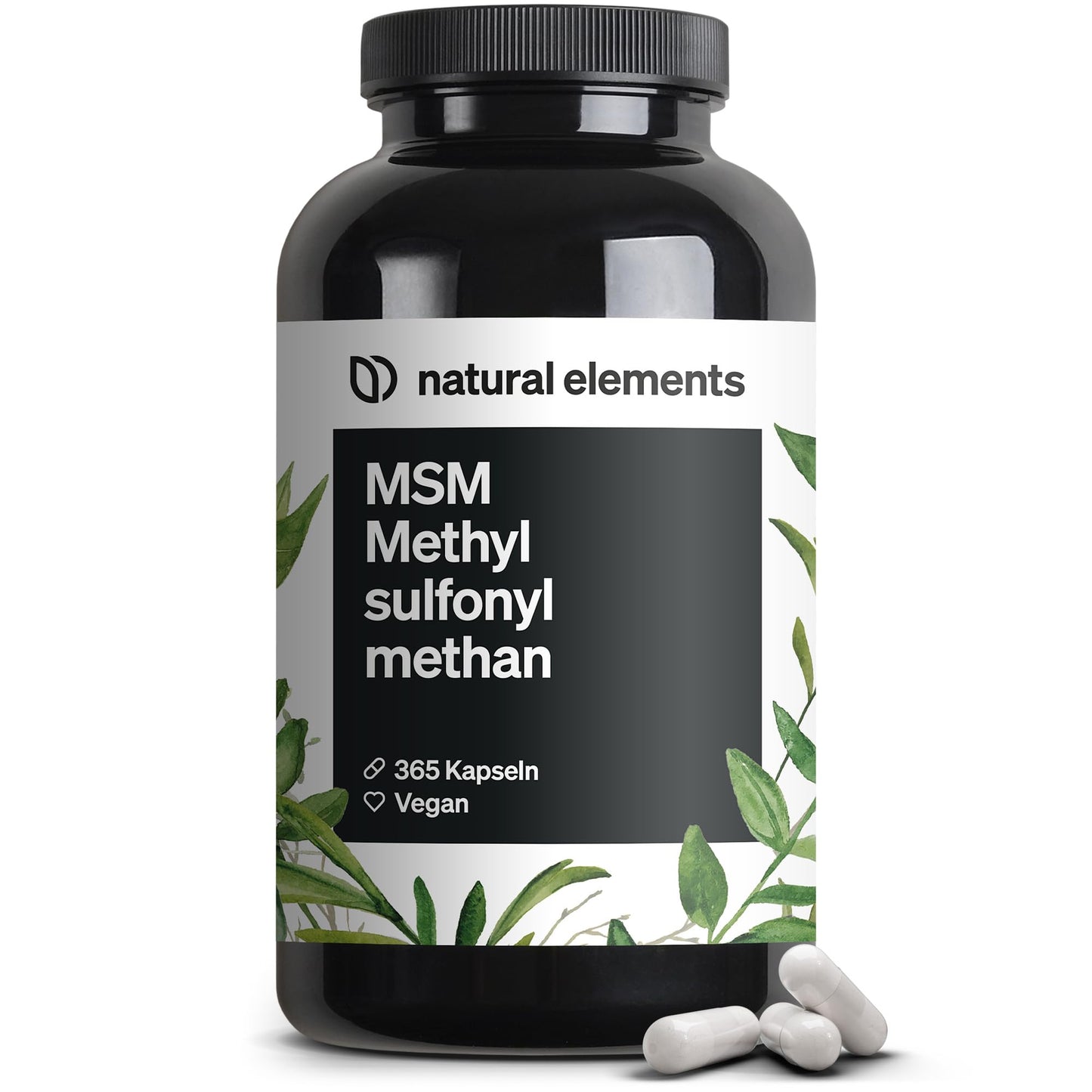 MSM Capsules, 365 Vegan Capsules, Laboratory Tested, 1600 mg, Methylsulfonylmethane (MSM) Powder per Daily Dose, No Magnesium Stearate, High Dose, Produced in Germany