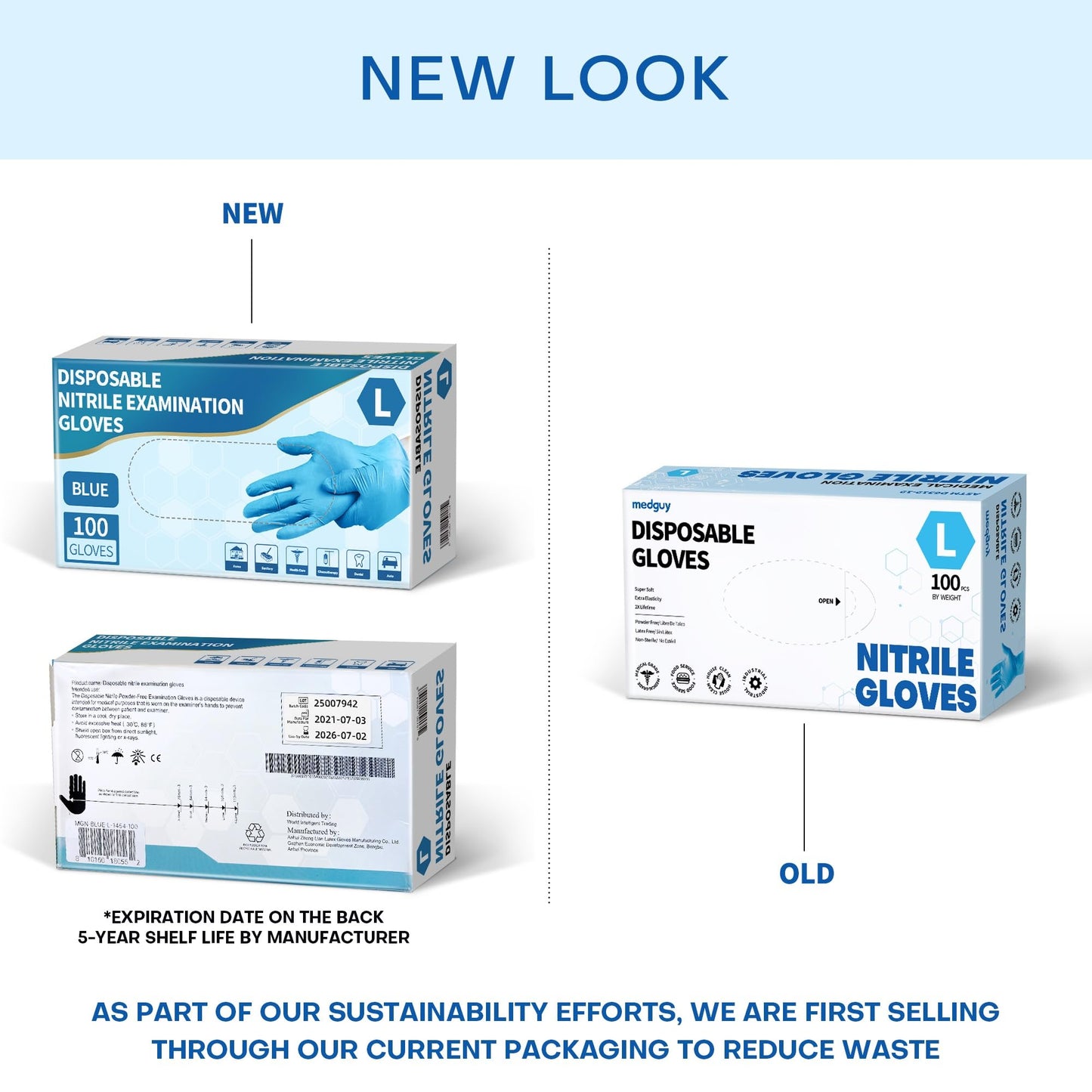 Medical Nitrile Exam Gloves, 4.5 Mil 100 Pcs, Powder-Free Latex-Free Food-Safe Cooking Cleaning Disposable Glove, Blue