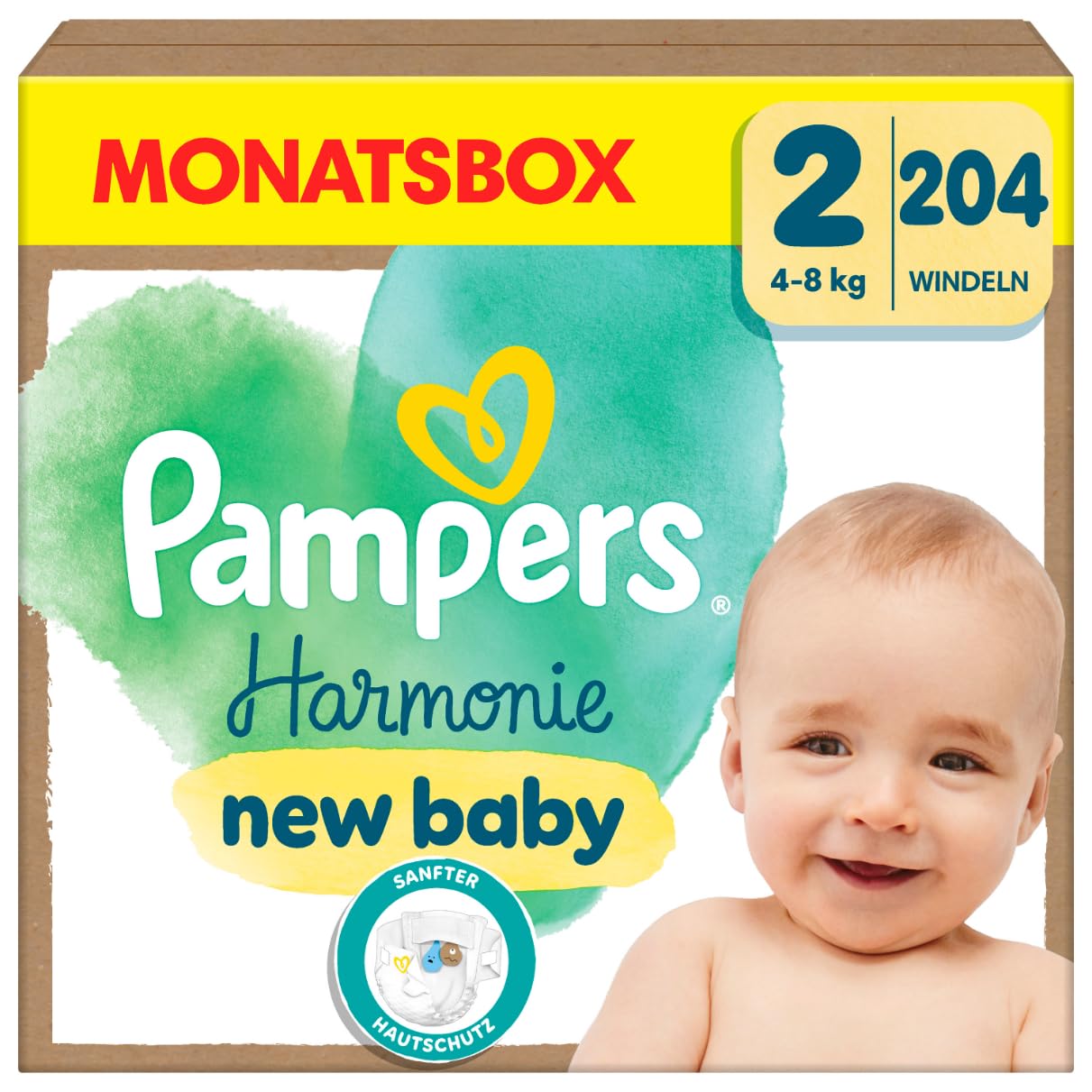 Pampers Harmonie Nappies Size 1, 180 Nappies, 2 kg - 5 kg, Gentle Skin Protection with 100% Pampers Protection