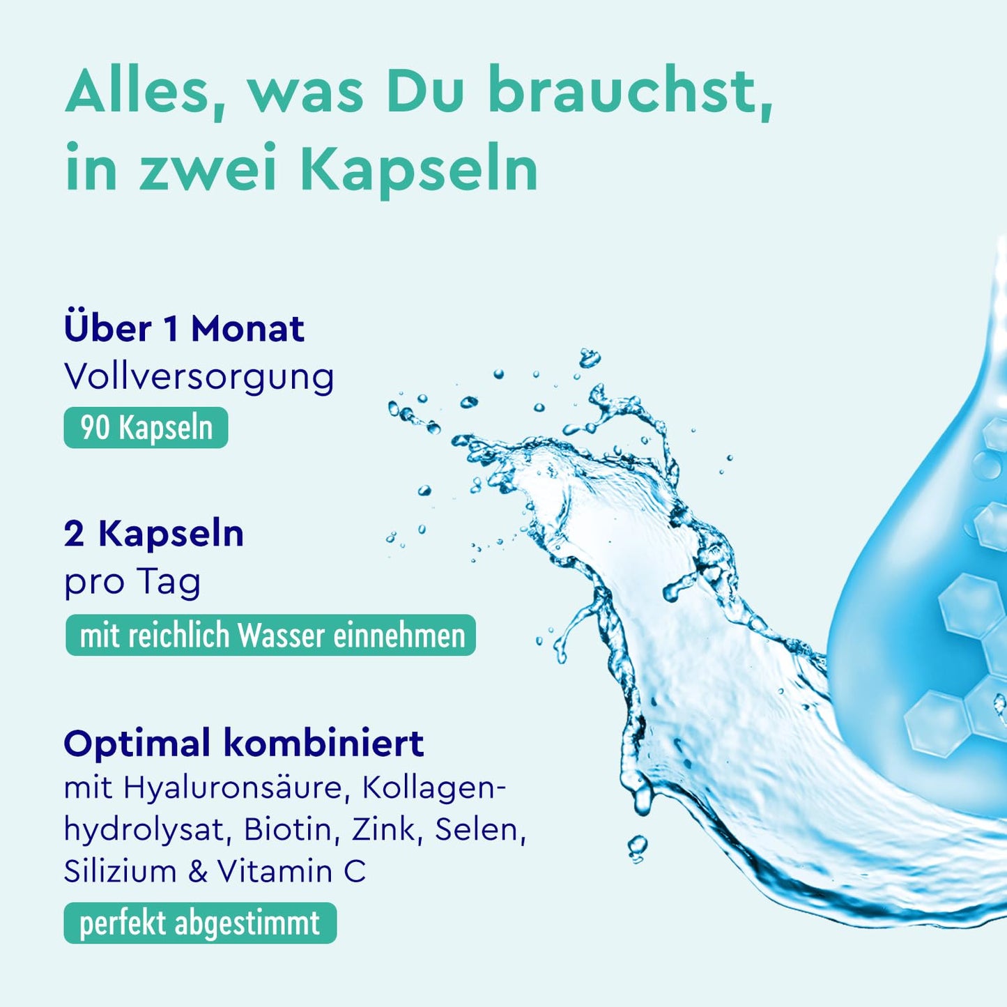 Hyaluronsäure Kollagen Komplex - 180 Kapseln - Mit Biotin, Vitamin C (aus Acerola), Zink, Selen & Bambusextrakt - Für Haut, Haare, Nägel - Hoch bioverfügbar - Laborgeprüft