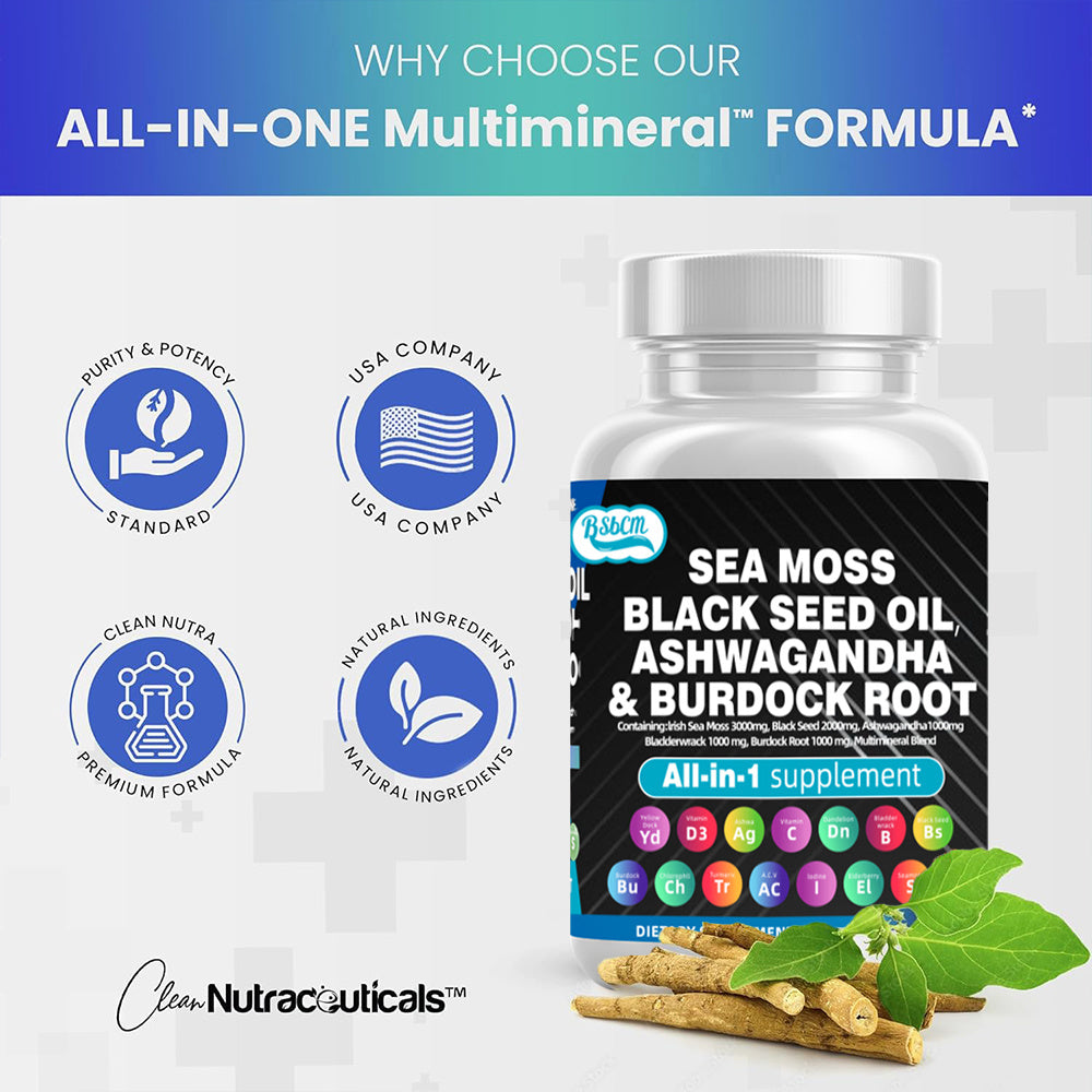 Sea Moss Fitness Burdock Multi-Mineral Vitamin Edible Supplement  Dietary, Healthcare 60 Count