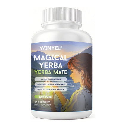 WINYEL Yerba Mate Capsules 75mg Natural Caffeine Per Capsule Natural Plant-Based Energy & Focus Support Supports Mental Clarity & Digestive Wellness Gut Health 60 Capsules
