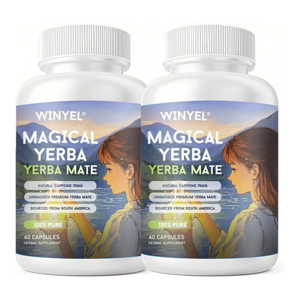 WINYEL Yerba Mate Capsules 75mg Natural Caffeine Per Capsule Natural Plant-Based Energy & Focus Support Supports Mental Clarity & Digestive Wellness Gut Health 60 Capsules