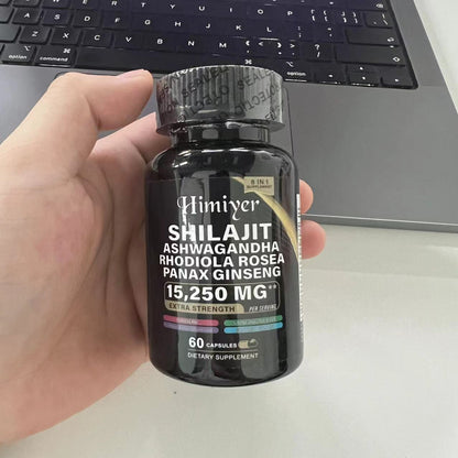 Shilajit 9000 Panax Ginseng 1500MG Ashwagandha 2000MG Rhodiola Rosea 999MG, Turmeric 500MG, Gingko Biloba 500MG, Stinging Nettle 250MG, Cordyceps Mushroom 500MG  60 Caps