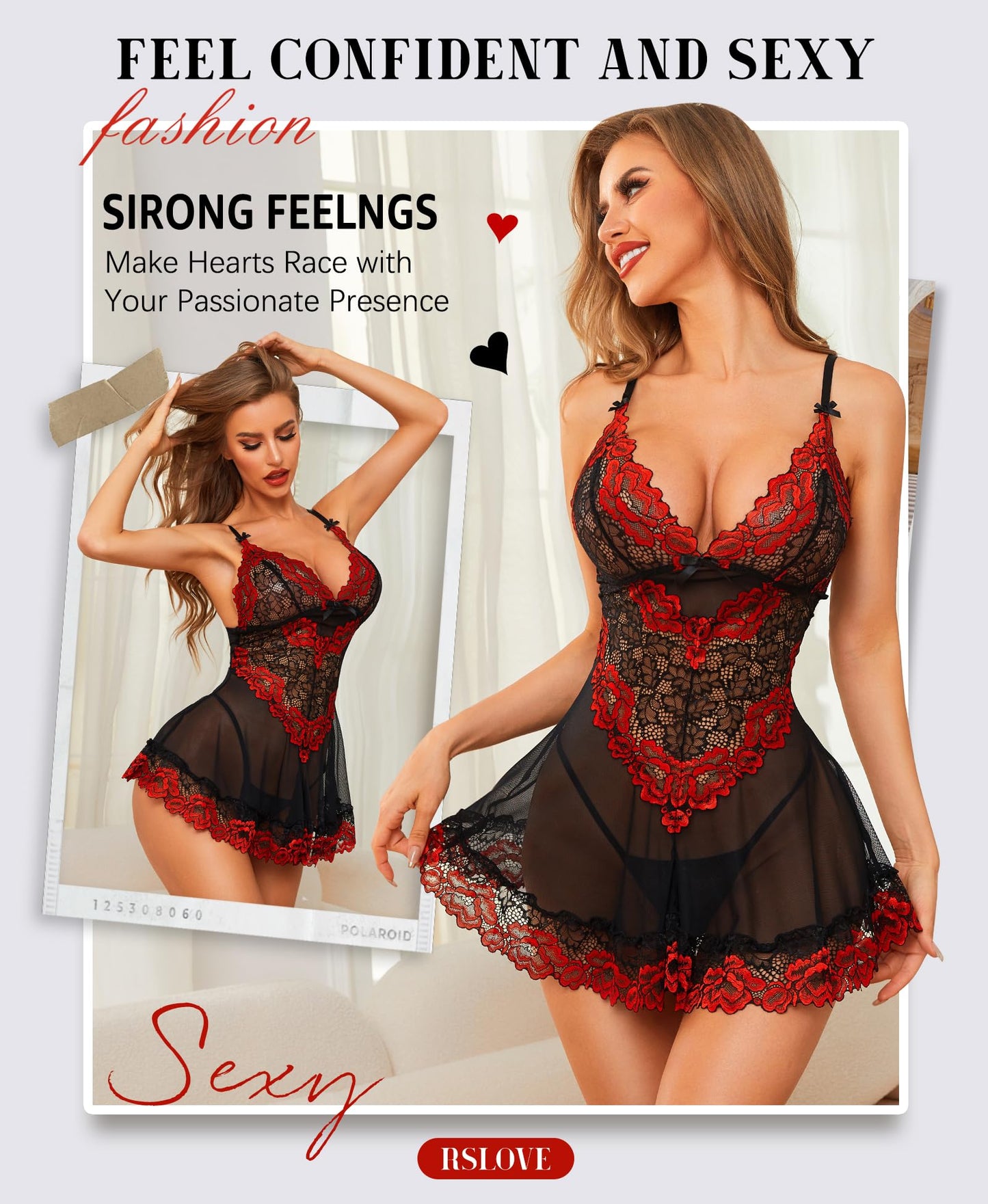 RSLOVE Babydoll Lingerie for Women, Lace Chemise, Sexy Sleepwear, Dress