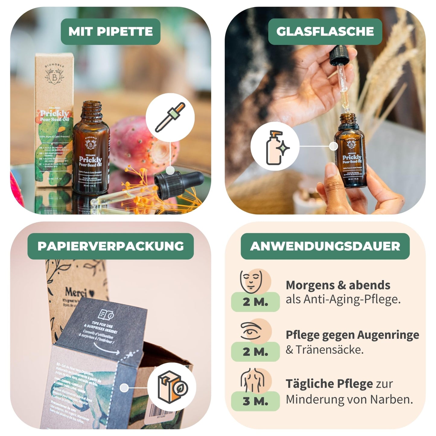 Bionoble Organic Castor Oil, 50 ml, 100% Pure, Natural and Cold Pressed, for Eyelashes, Eyebrows, Hair, Beard, Nails, Vegan and Cruelty-Free, Glass Bottle + Pipette + Pump