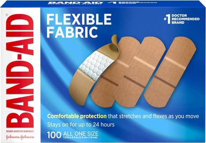 Band-Aid Brand Sterile Flexible Fabric Adhesive Bandages, Comfortable Flexible Protection & Wound Care for Minor Cuts & Scrapes, Pad Designed to Cushion Painful Wounds, One Size, 100 ct