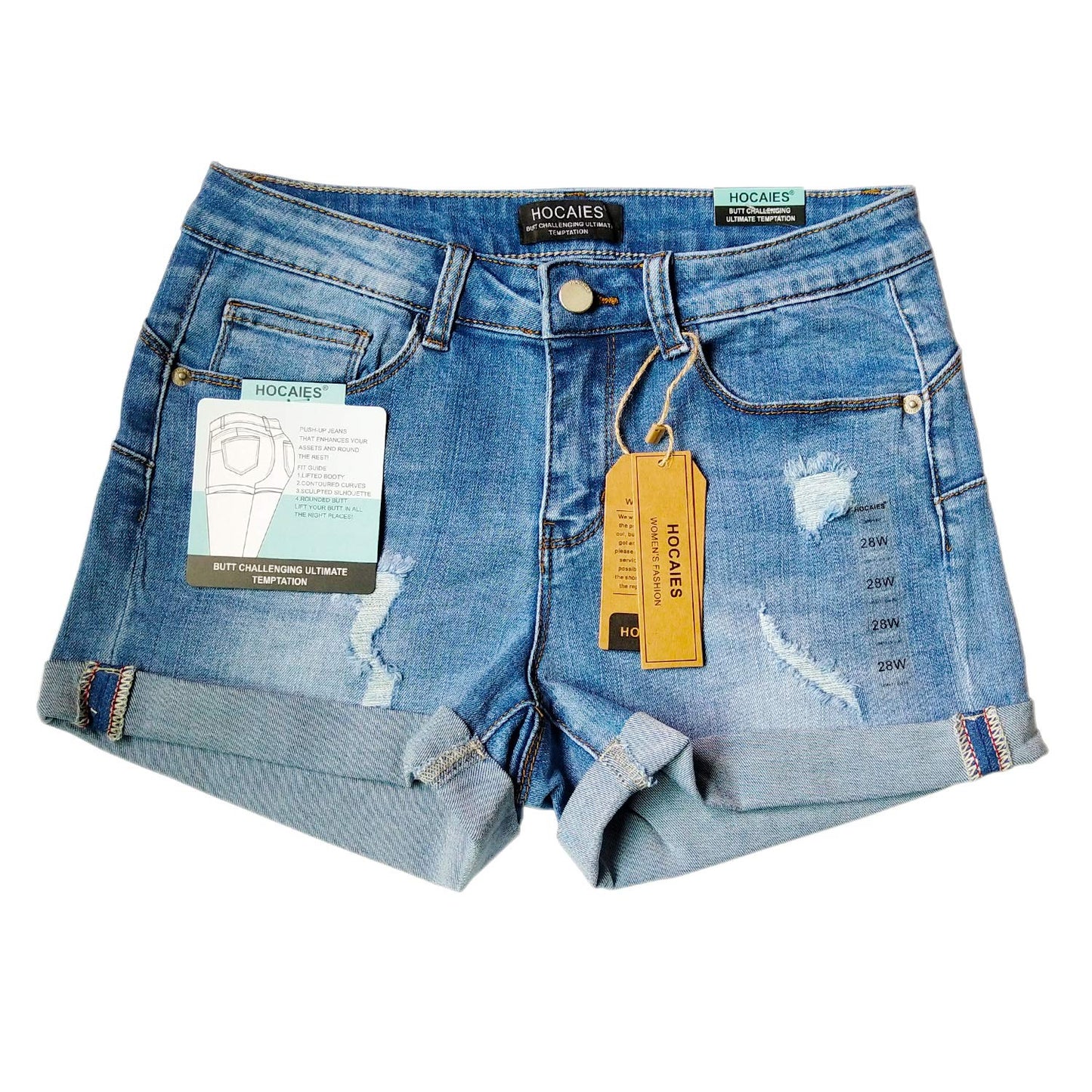 Hocaies Women's Basic Denim Shorts in Aged-Washed Out Look, Denim Bermuda Shorts for Women ,High Waist Denim Shorts with Tassel, Ripped Hole Hotpants, Shorts
