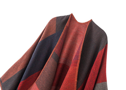 Shmily Girl Poncho Damen Strick Poncho Winter Warm Elegant Poncho Decke Poncho Cape Mantel Übergroße Poncho Schal Frauen