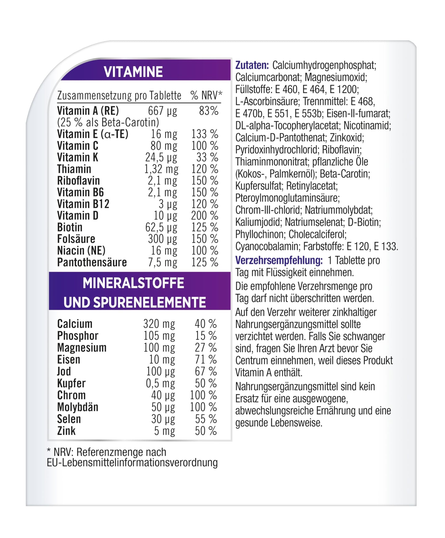 Multivitamin - Centrum Für Sie, 60 St. - Hochwertiges Nahrungsergänzungsmittel mit Mikronährstoffen speziell für Frauen - Vitamine, Mineralstoffe und Spurenelemente zur täglichen Komplettversorgung