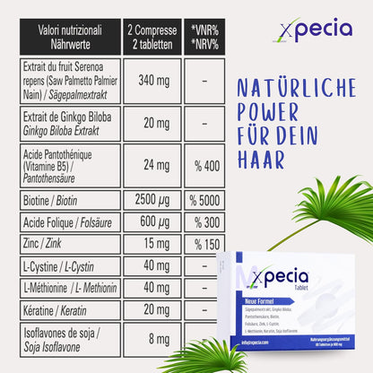 Xpecia DHT Blocker mit Biotin und Sägepalmextrakt - Gegen Haarausfall Männer - Ginko Wurzel, Haar Vitamine, Sägepalme - Haarwachstum beschleunigen - Nachbehandlung Haartransplantationen