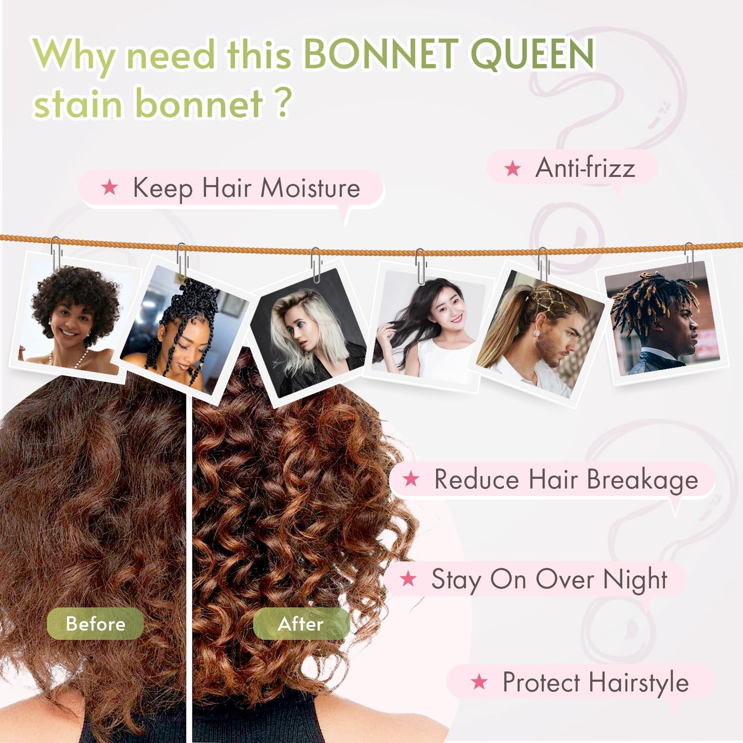 BONNET QUEEN Satin Silk Sleep Cap, Adjustable Women’s/Men’s Bonnet, Night Hair Care Protection Head Cap for Curly, Long Hair, Smooth, Breathable (M, Black)