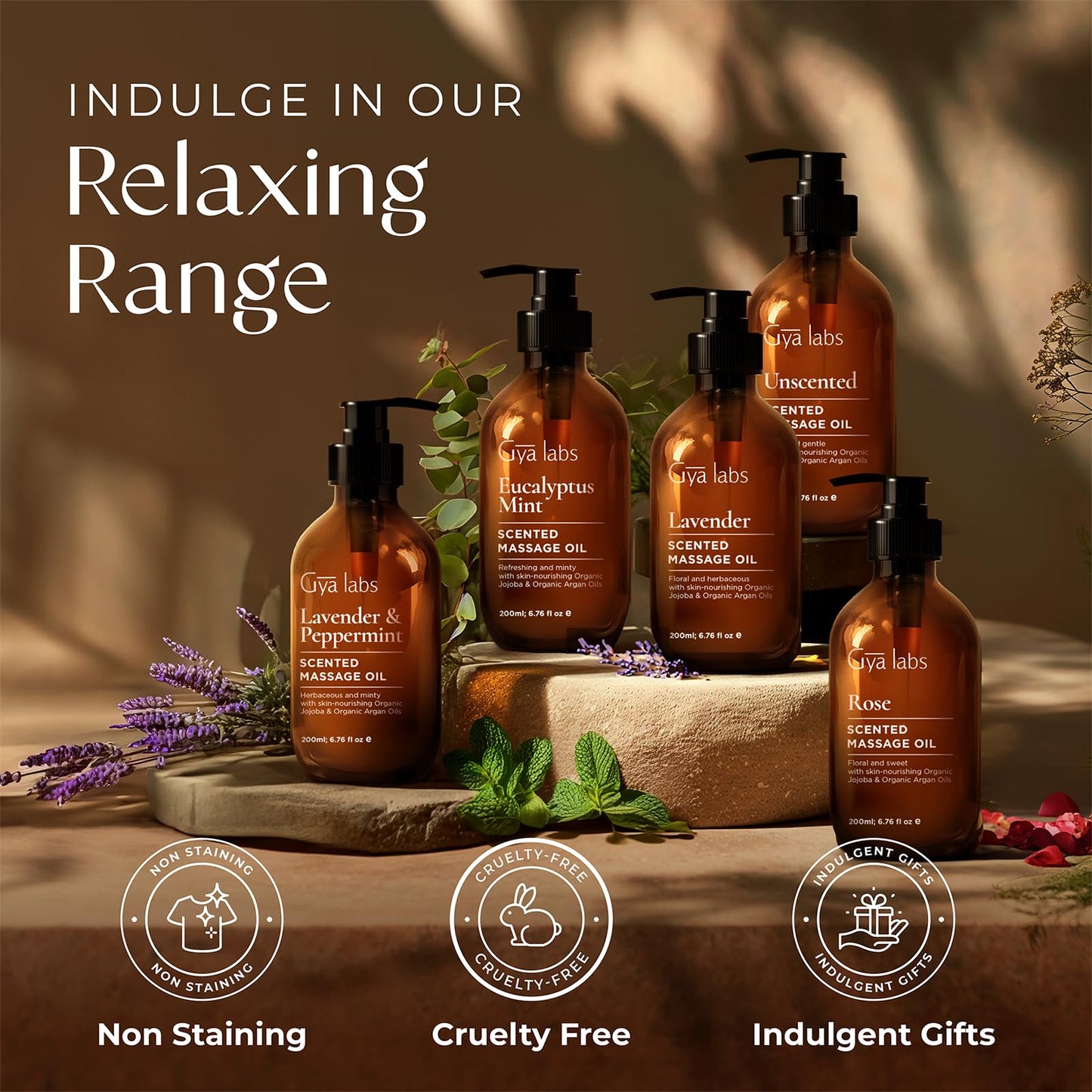 Gya Labs Lavendel Massageöle - 100% Reines Natürliches Aromatherapie Massageöl zur Körperentspannung für Männer und Frauen - Hergestellt mit Jojoba, Argan und Lavendel