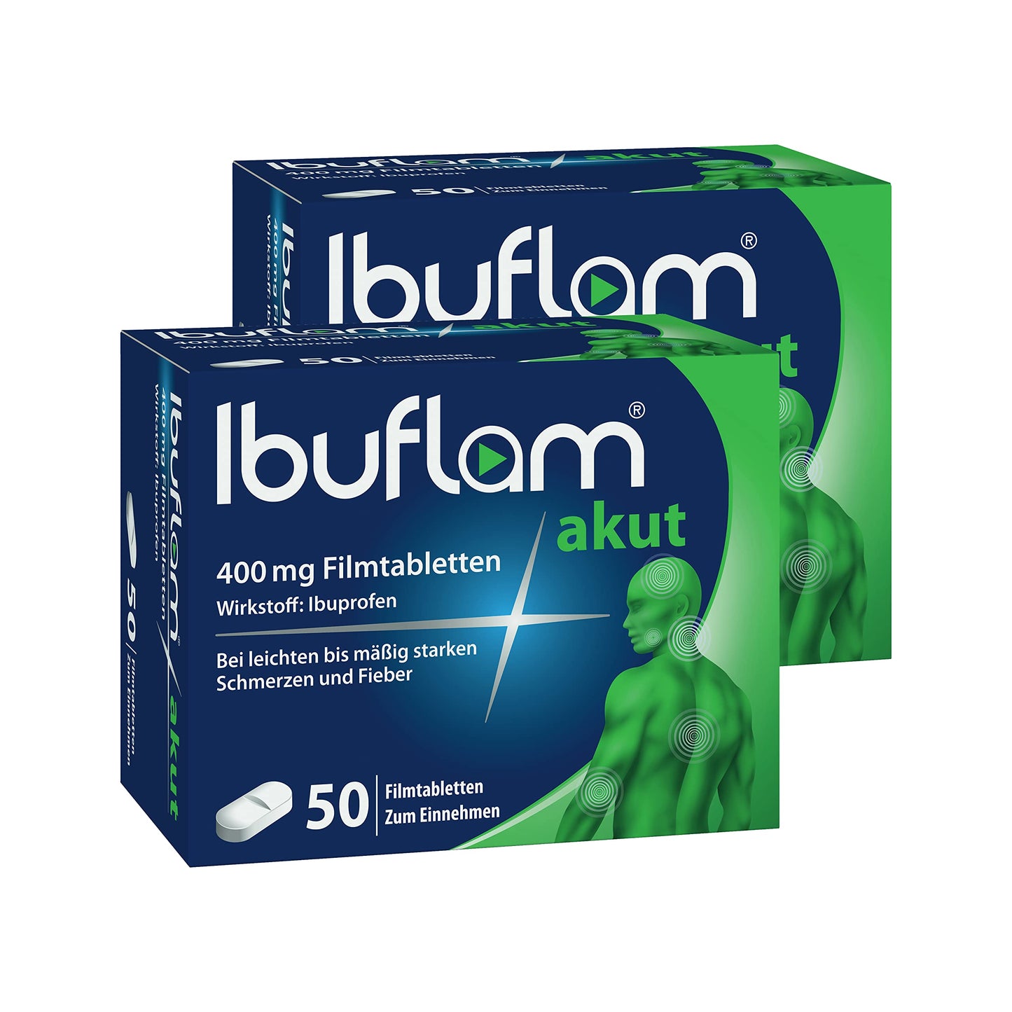 Ibuflam® Akut 400 mg IBUPROFEN Film-Coated Tablets, Double Pack 2 x 50 Pieces, Ibu 400 Pain Tablets for Pain, Toothache, Fever and Cold, Quick Pain Relief with Ibuprofen