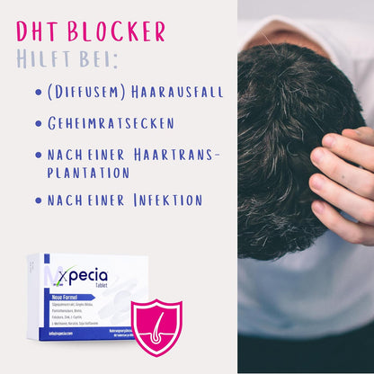Xpecia DHT Blocker mit Biotin und Sägepalmextrakt - Gegen Haarausfall Männer - Ginko Wurzel, Haar Vitamine, Sägepalme - Haarwachstum beschleunigen - Nachbehandlung Haartransplantationen